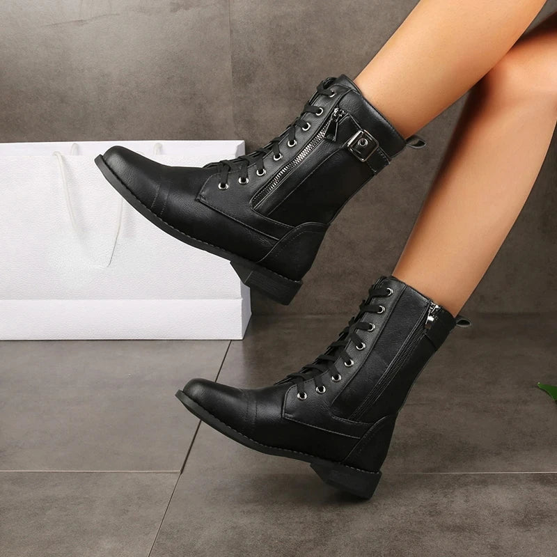 Damen Kunstleder Knöchelstiefel zum Alltag in Schwarz
