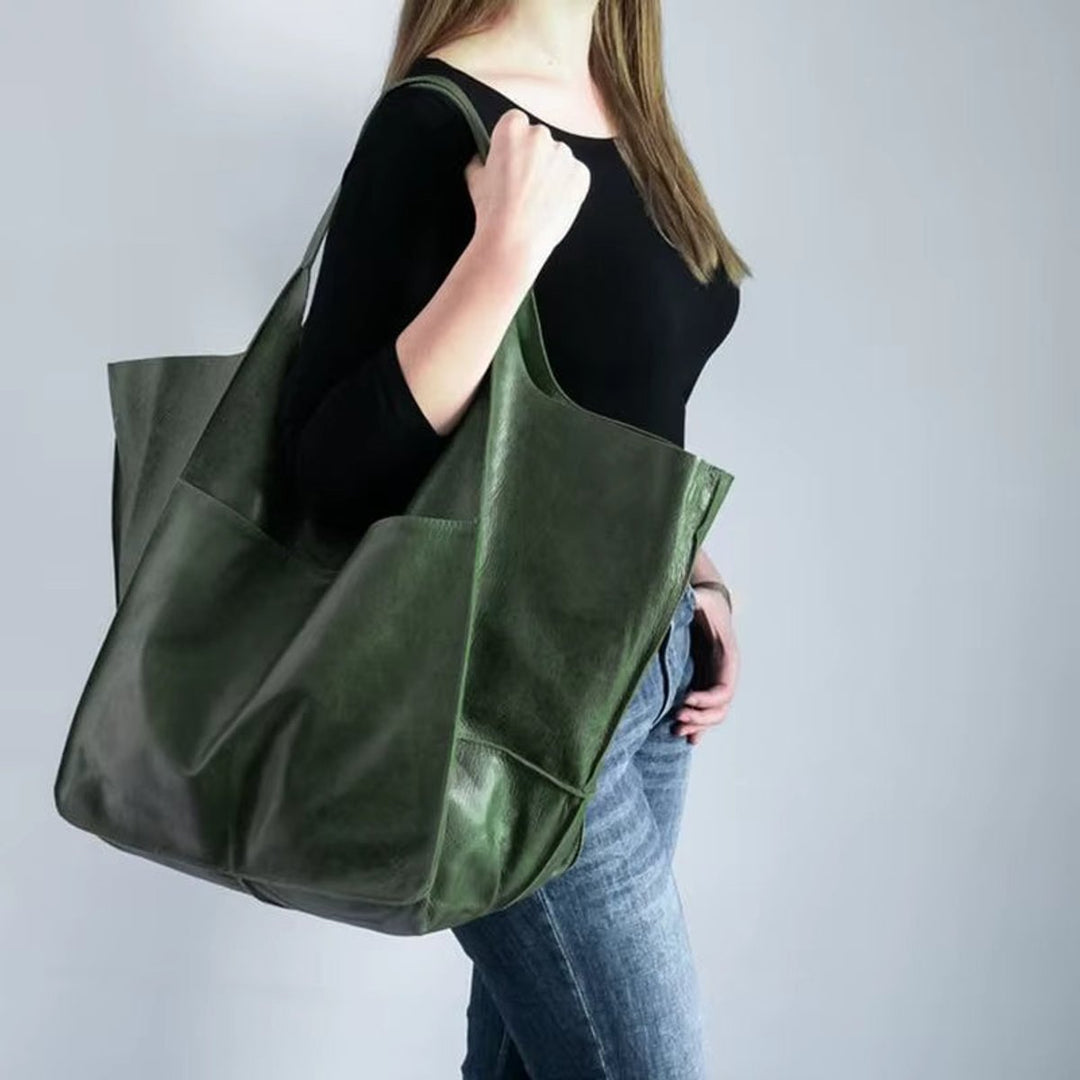Damen Kunstleder Strukturierte Oversize-Tasche mit Magnetverschluss