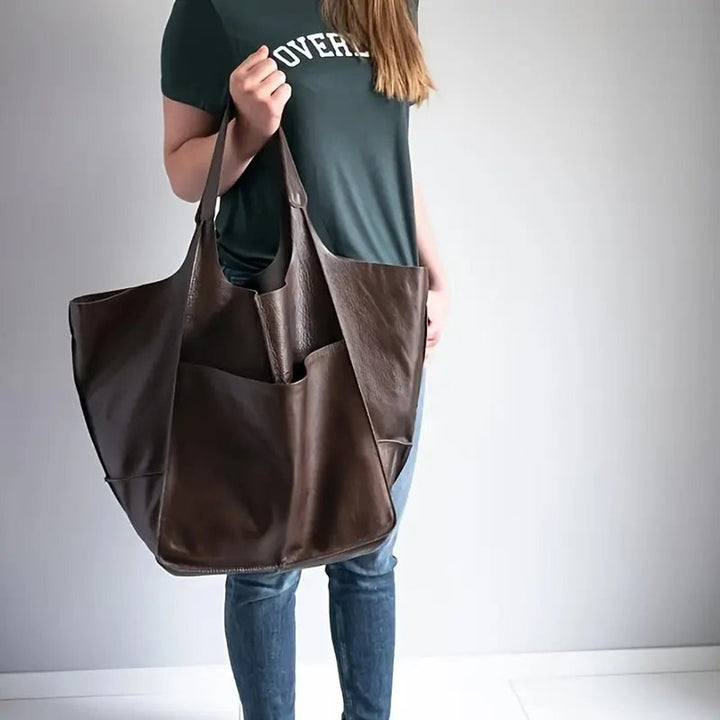 Damen Kunstleder Strukturierte Oversize-Tasche mit Magnetverschluss (6)