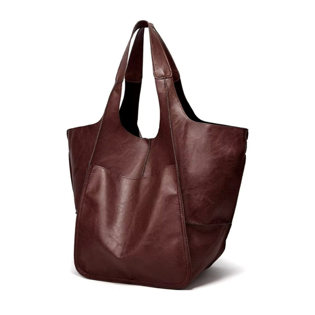 Damen Kunstleder Strukturierte Oversize-Tasche mit Magnetverschluss in Espresso