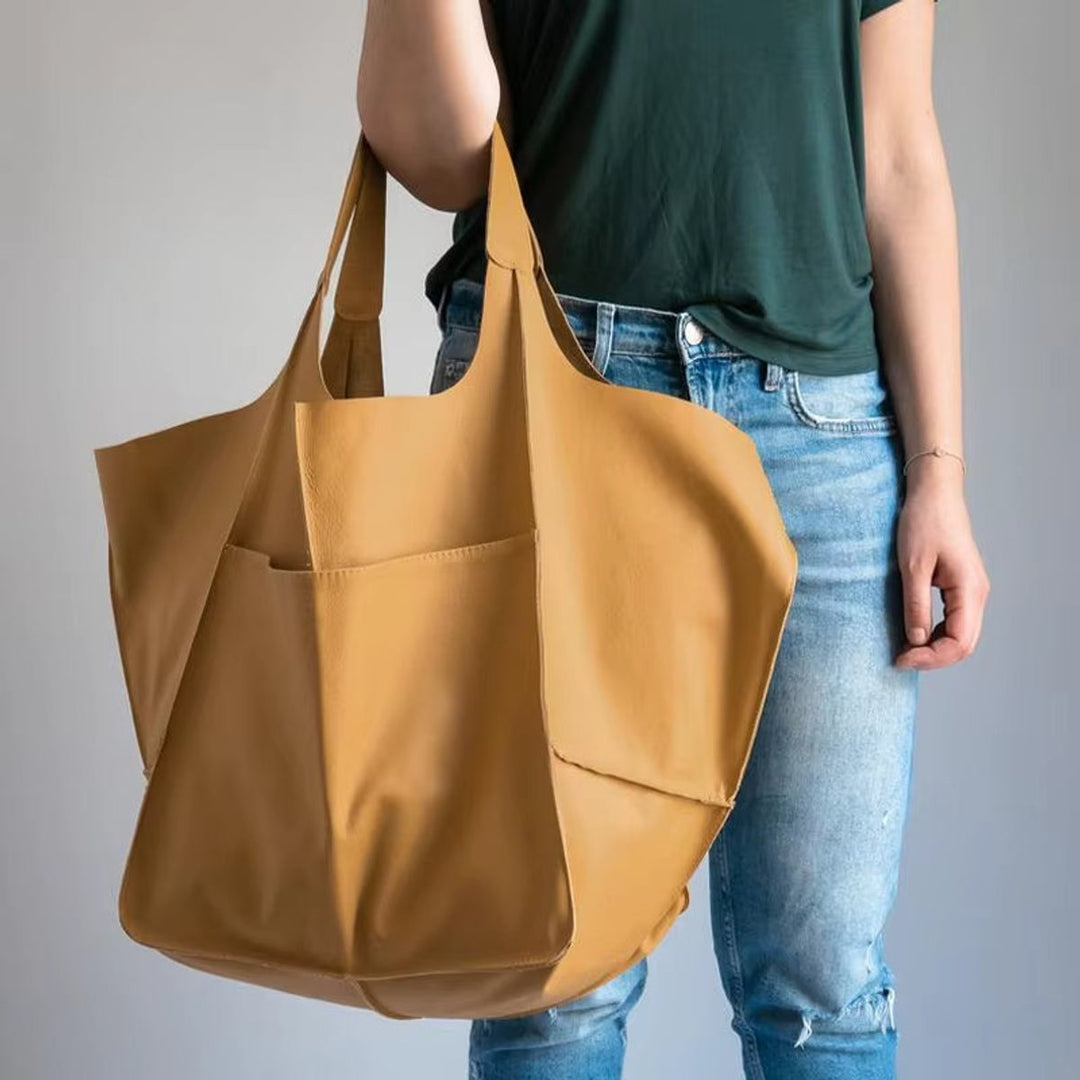 Damen Kunstleder Strukturierte Oversize-Tasche mit Magnetverschluss in Mustard
