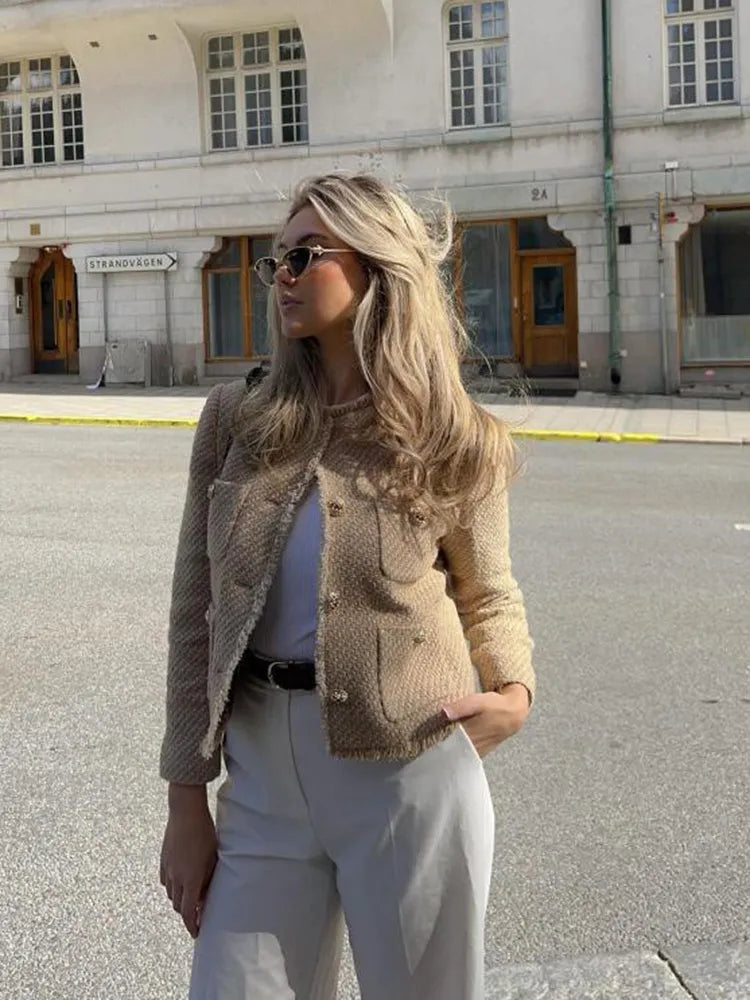 Damen Kurze Jacke aus Tweed für Herbst (2)