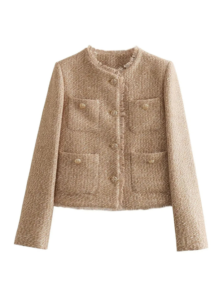 Damen Kurze Jacke aus Tweed für Herbst (5)