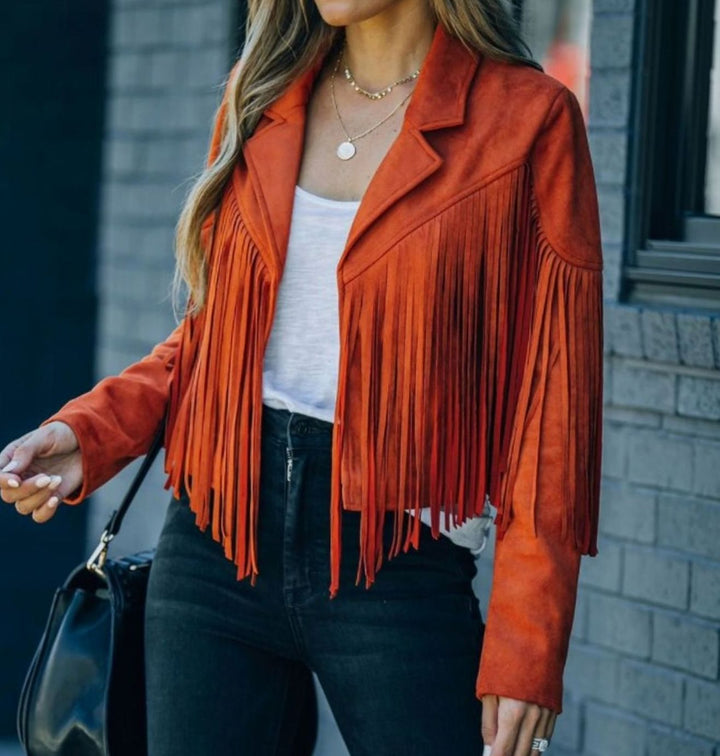 Damen Kurze Jacke im Moto-Stil in Orange