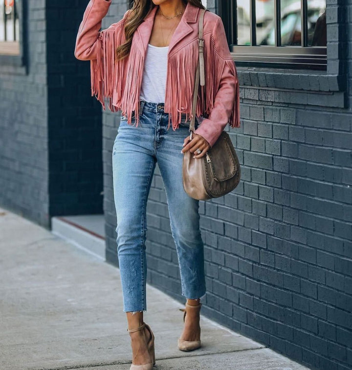Damen Kurze Jacke im Moto-Stil in Rosa