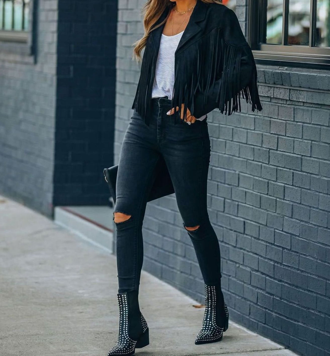 Damen Kurze Jacke im Moto-Stil in Schwarz