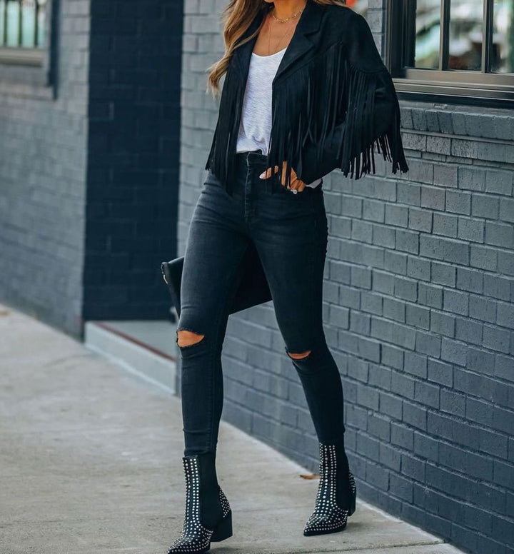Damen Kurze Jacke im Moto-Stil in Schwarz