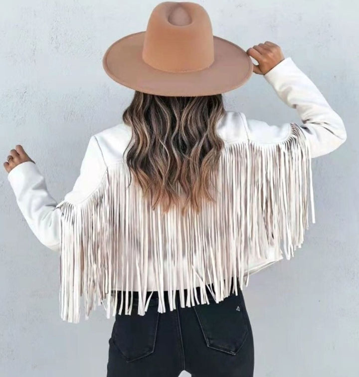 Damen Kurze Jacke im Moto-Stil in Weiß