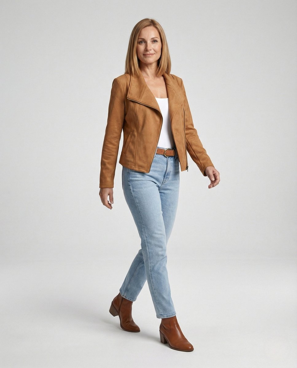Damen Kurze Jacke im Wildleder-Biker-Stil