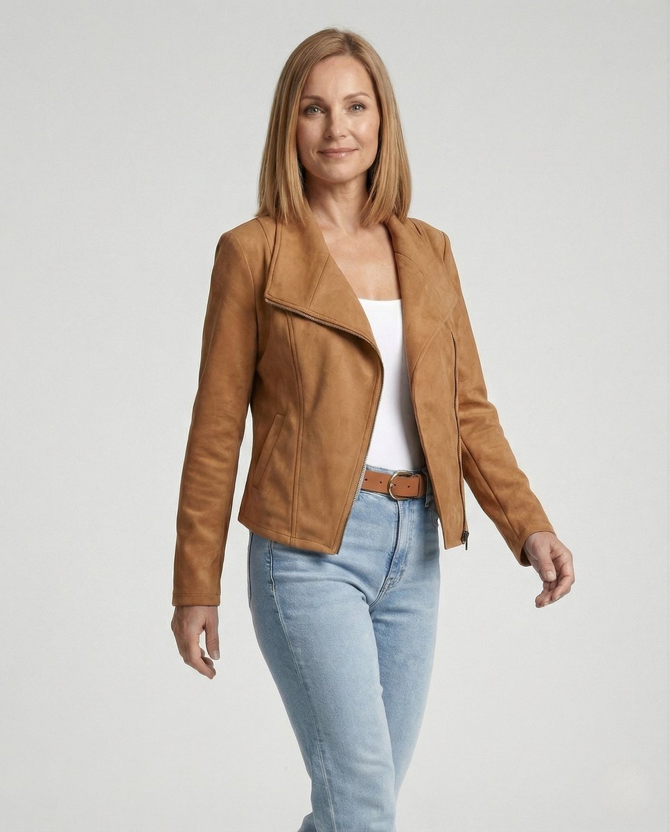Damen Kurze Jacke im Wildleder-Biker-Stil (2)