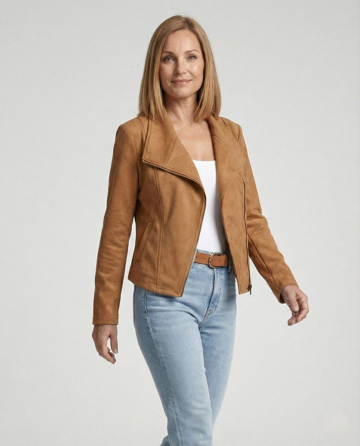 Damen Kurze Jacke im Wildleder-Biker-Stil (2)