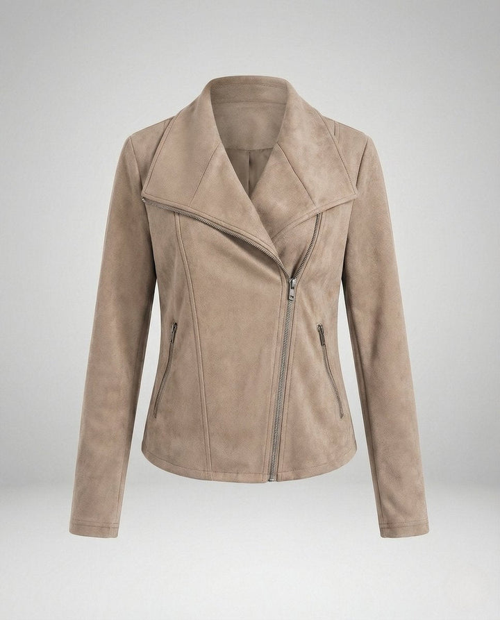 Damen Kurze Jacke im Wildleder-Biker-Stil in Apricot