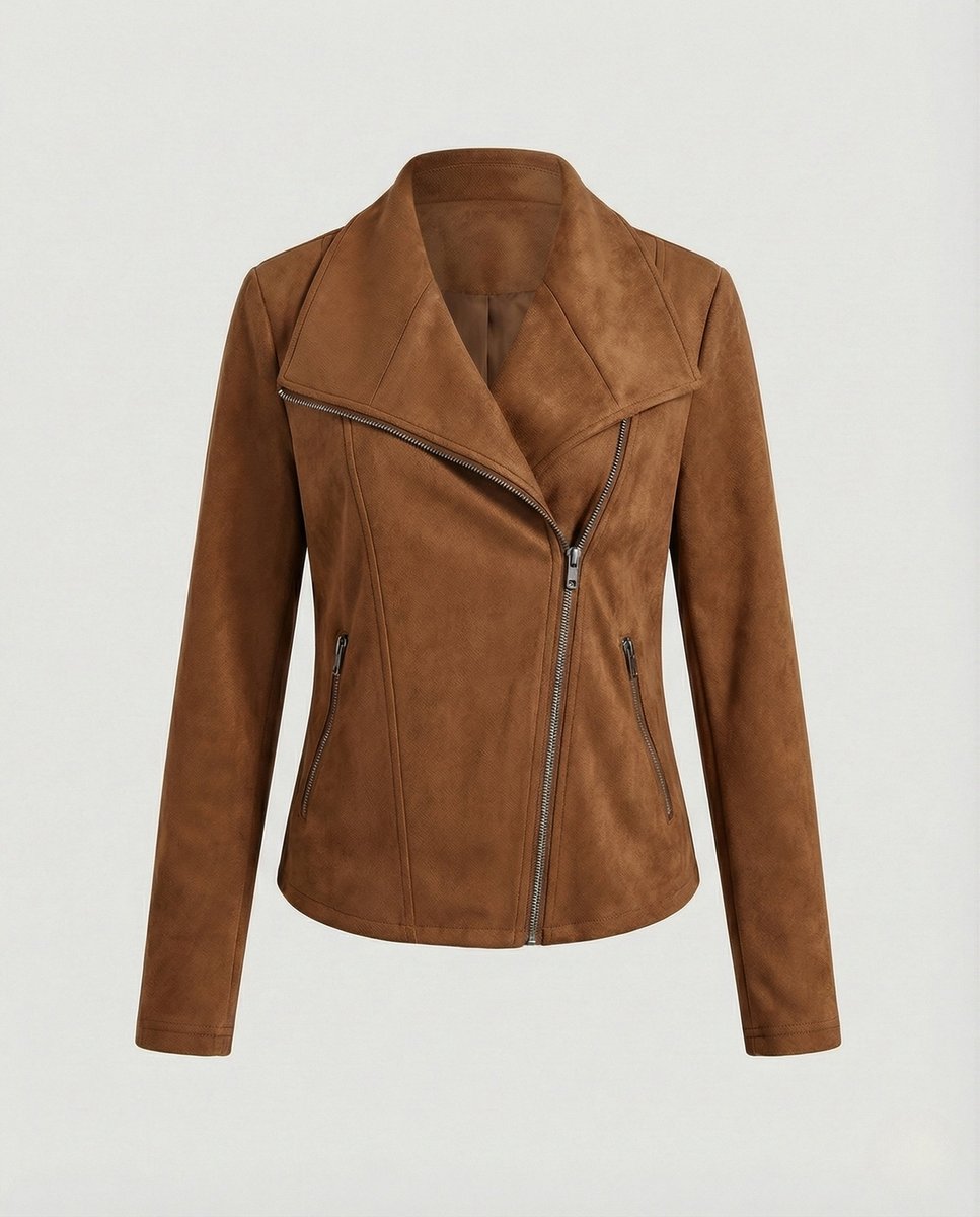 Damen Kurze Jacke im Wildleder-Biker-Stil in Braun