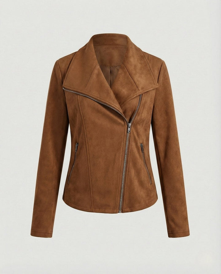 Damen Kurze Jacke im Wildleder-Biker-Stil in Braun