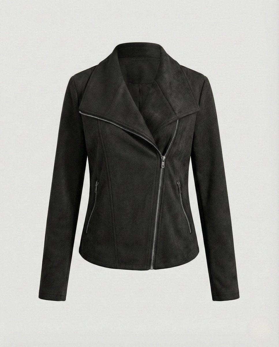 Damen Kurze Jacke im Wildleder-Biker-Stil in Schwarz