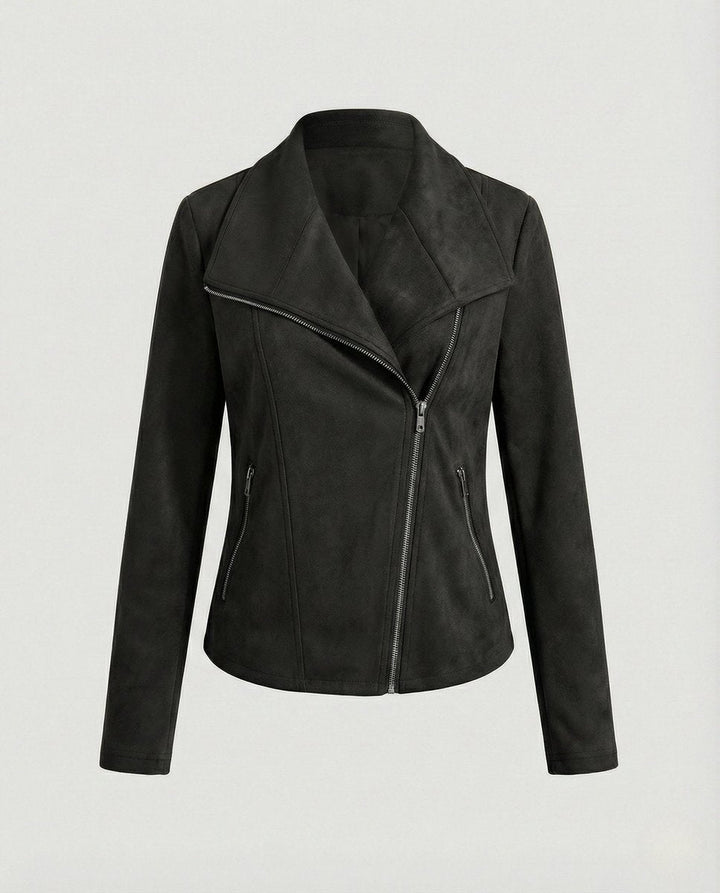 Damen Kurze Jacke im Wildleder-Biker-Stil in Schwarz