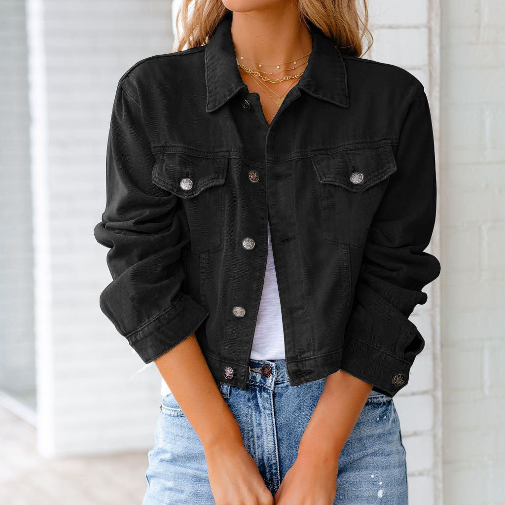Damen Kurze Jacke Lässig für Übergangstage in Schwarz