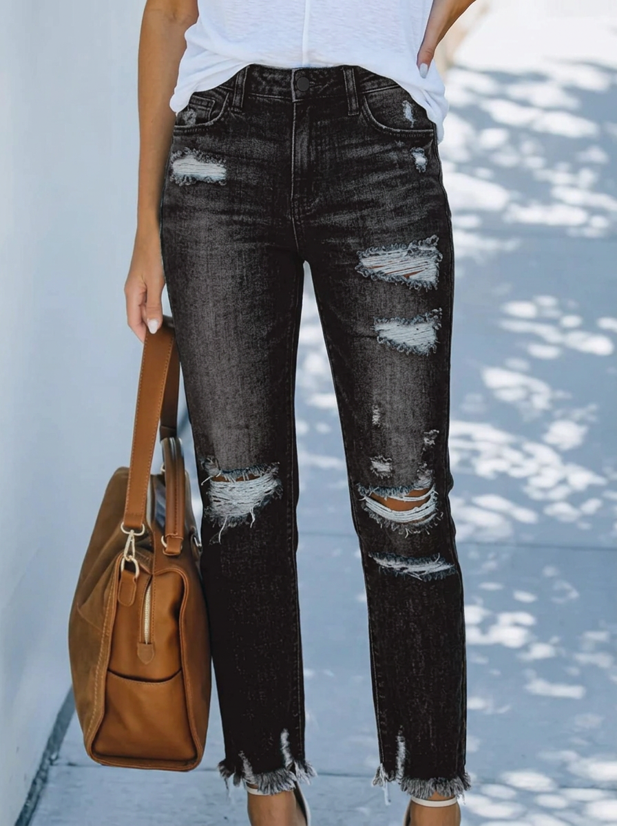 Damen Kurze Jeans im Retro-Stil in Grau
