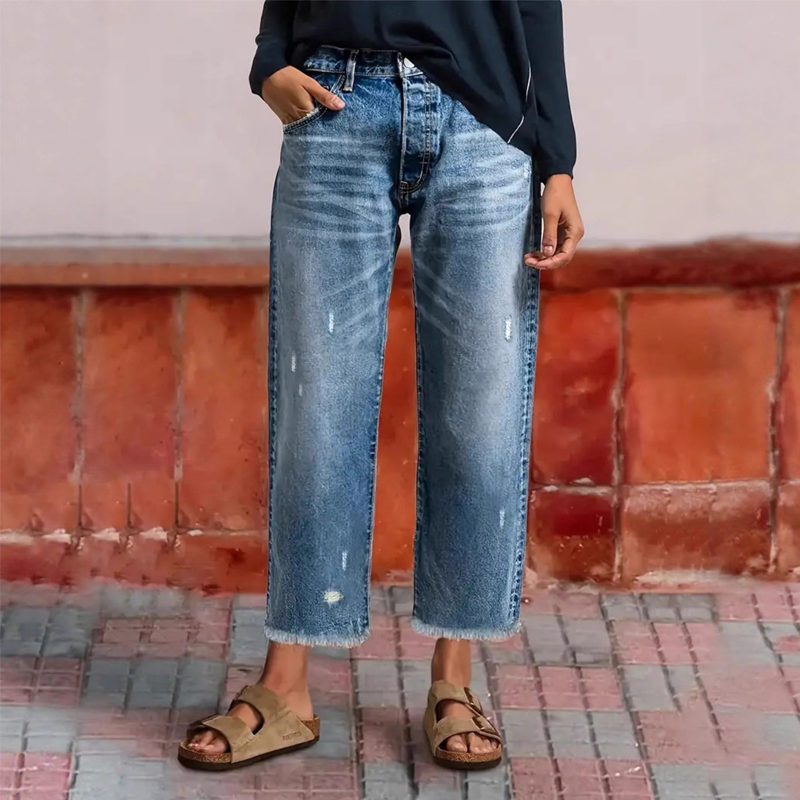 Damen Kurze Jeans im Retro-Stil in Klassisches Blau