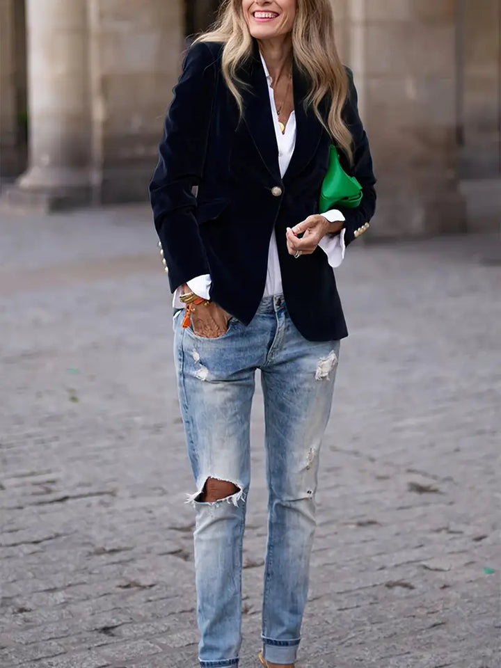 Damen Kurze Samt-Jacke klassisch und vielseitig (3)
