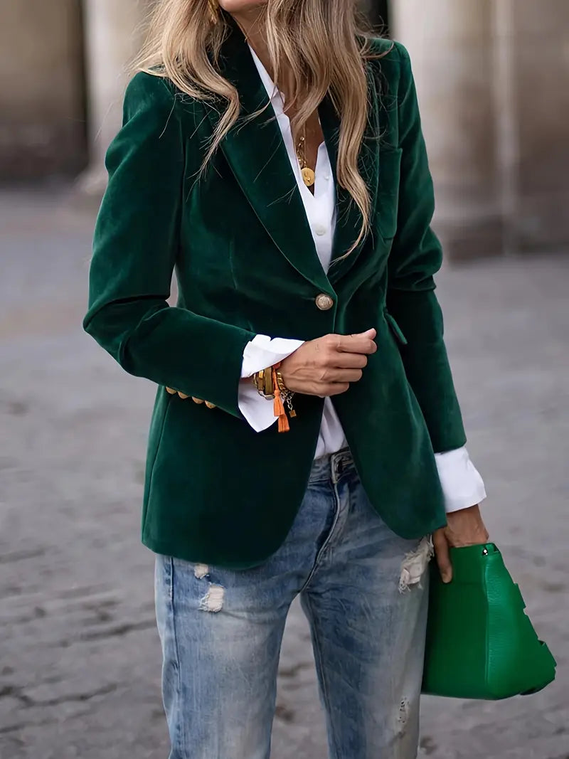 Damen Kurze Samt-Jacke klassisch und vielseitig in Grün
