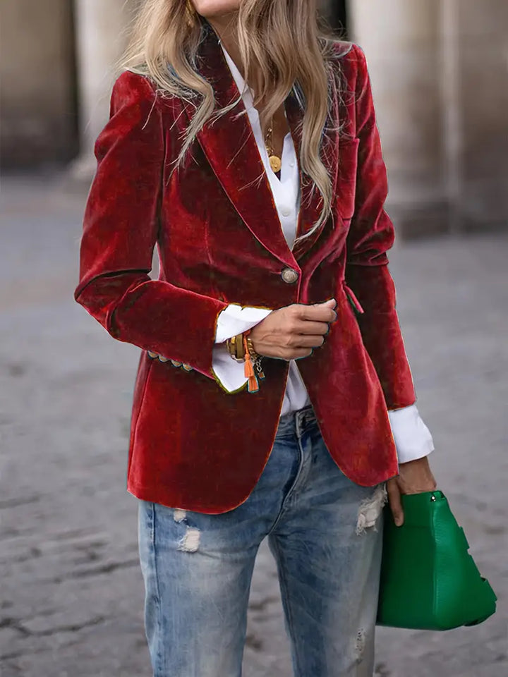 Damen Kurze Samt-Jacke klassisch und vielseitig in Rot