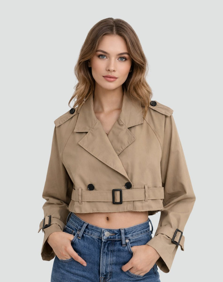 Damen Kurze Trench-Jacke für den Herbst in Braun