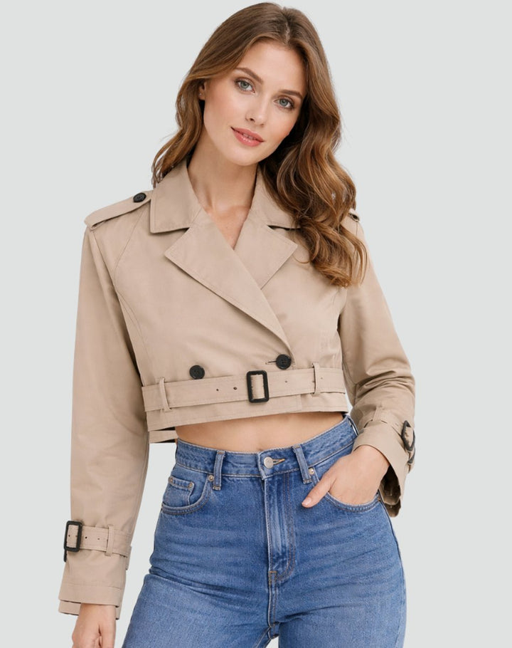 Damen Kurze Trench-Jacke für den Herbst in Khaki