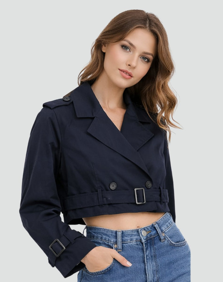 Damen Kurze Trench-Jacke für den Herbst in Marineblau
