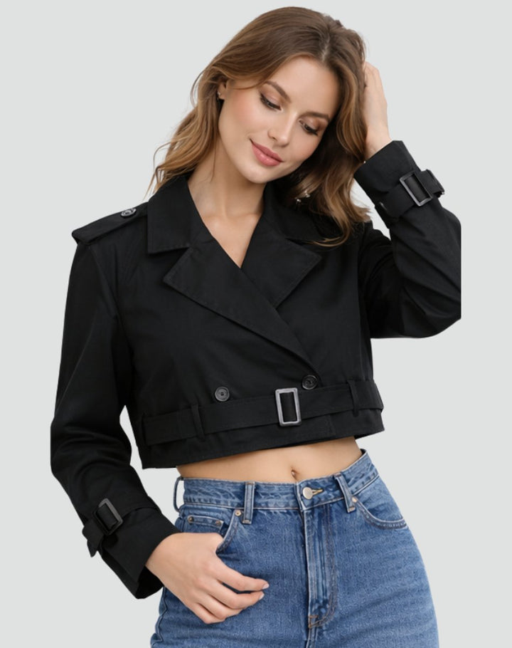 Damen Kurze Trench-Jacke für den Herbst in Schwarz