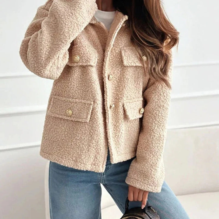 Damen Kurze Winterjacke aus Wolle in Beige