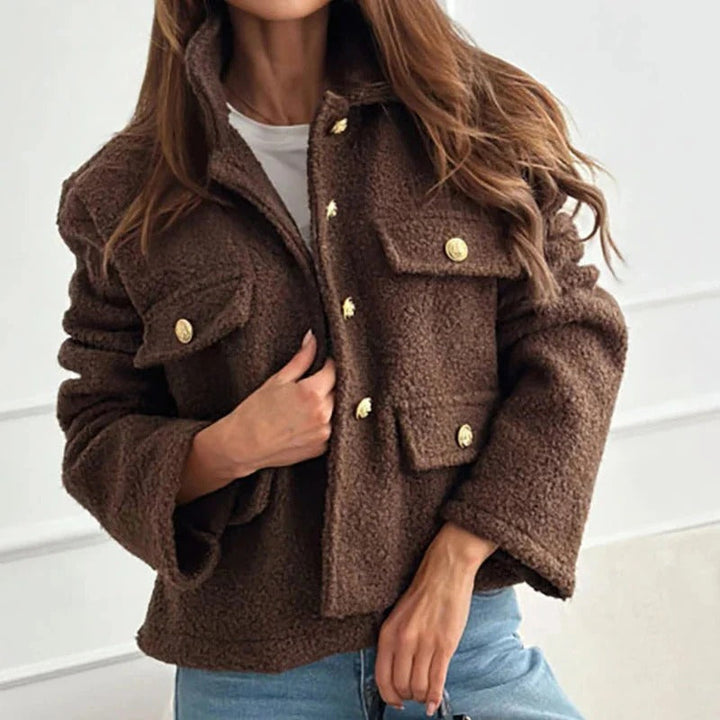 Damen Kurze Winterjacke aus Wolle in Braun