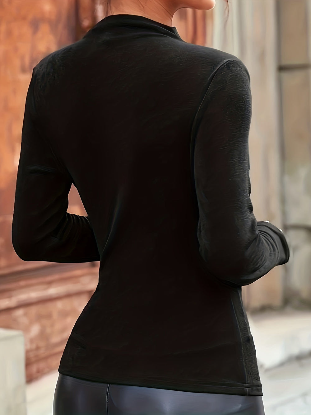 Damen Langarm-Bluse mit Stehkragen und diagonaler Raffung (2)
