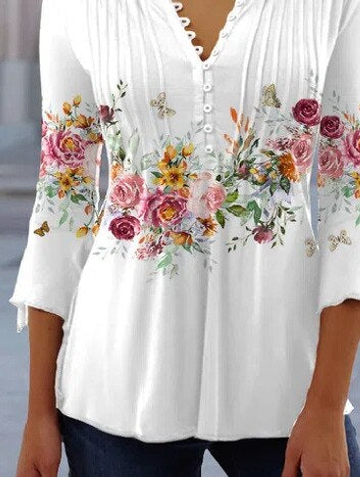 Damen Langarm Bluse Romantischer Blütendruck (2)