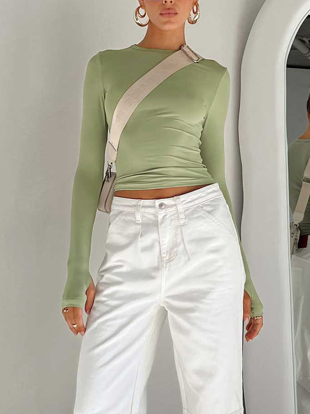 Damen Langarm Crop Top für Sommer (2)