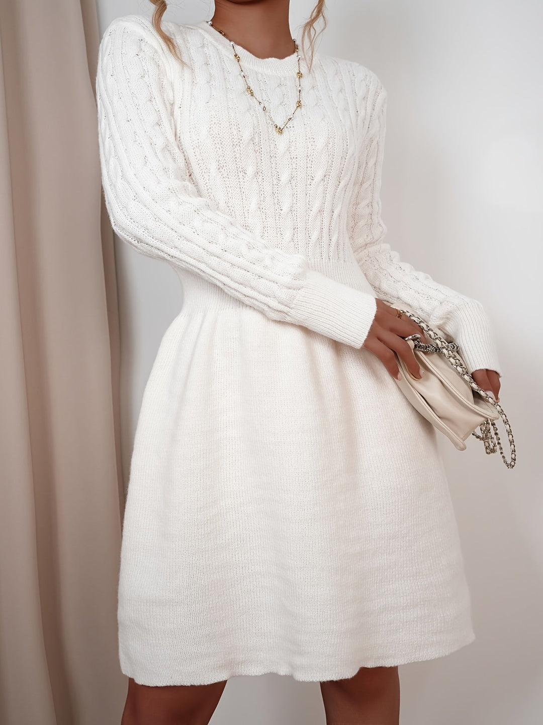 Damen Langarm Strickkleid mit Zopfmuster (10)
