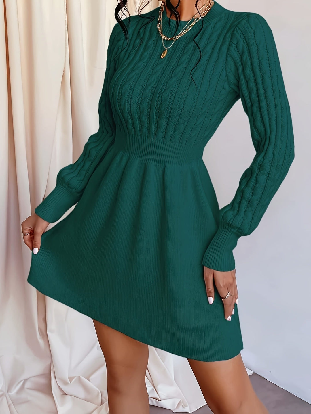Damen Langarm Strickkleid mit Zopfmuster (3)