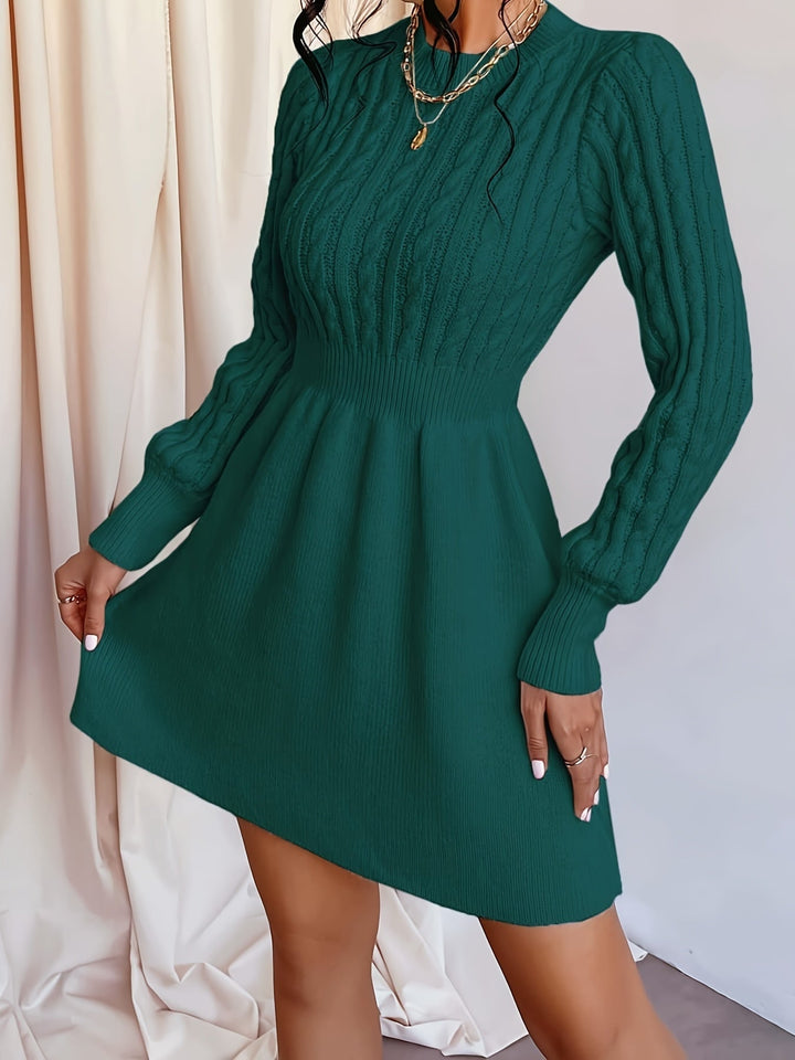 Damen Langarm Strickkleid mit Zopfmuster (3)