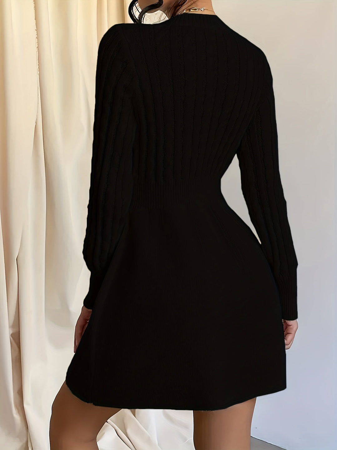 Damen Langarm Strickkleid mit Zopfmuster (5)