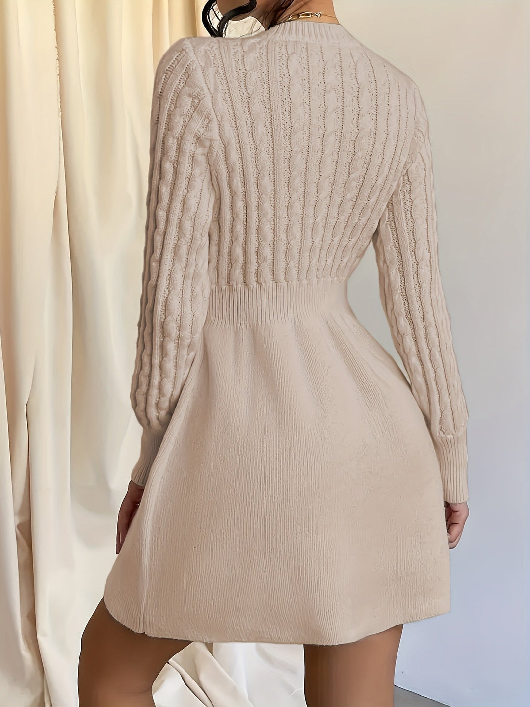 Damen Langarm Strickkleid mit Zopfmuster (8)