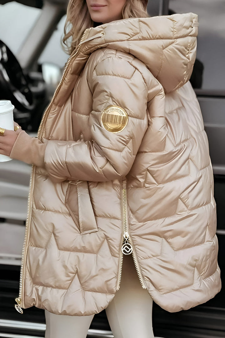 Damen lange gesteppte Pufferjacke mit Kapuze (4)