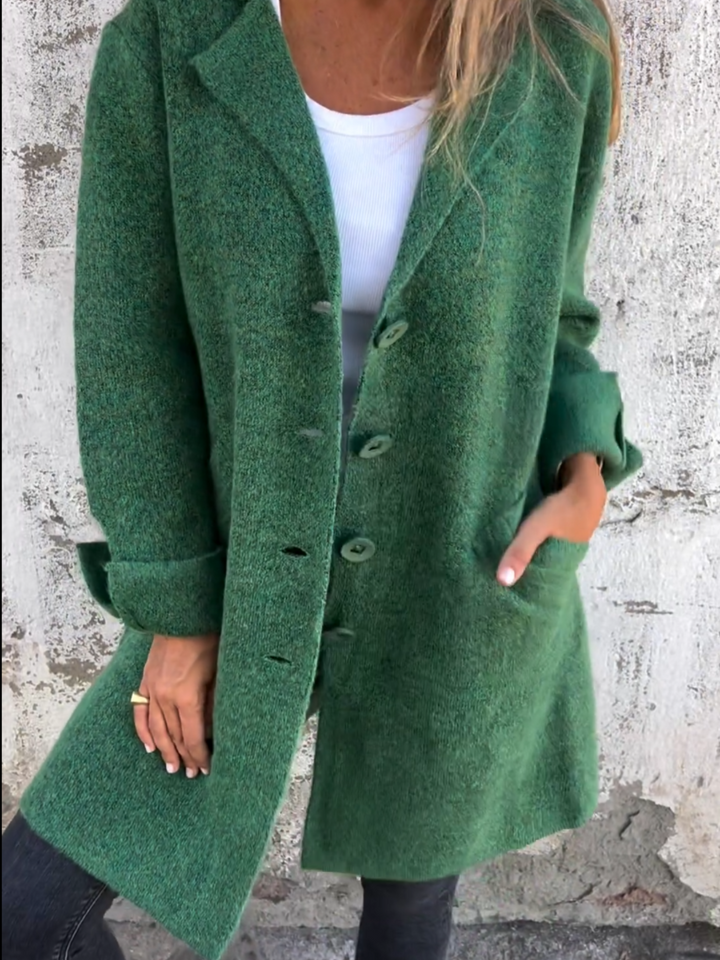 Damen Lange Legere Strickjacke für Alltag in Grün