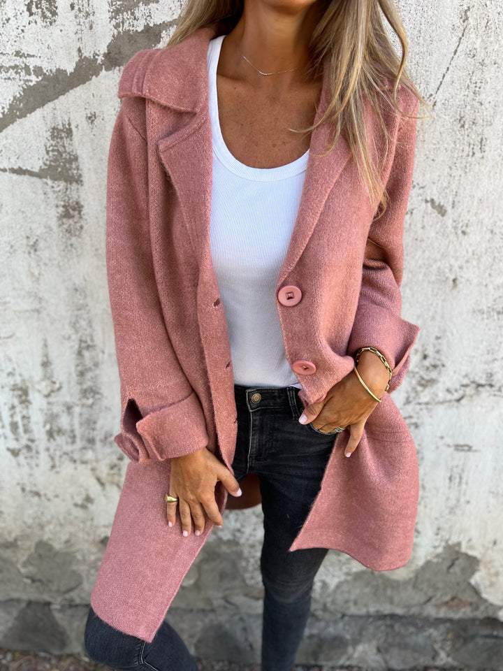 Damen Lange Legere Strickjacke für Alltag in Rosa