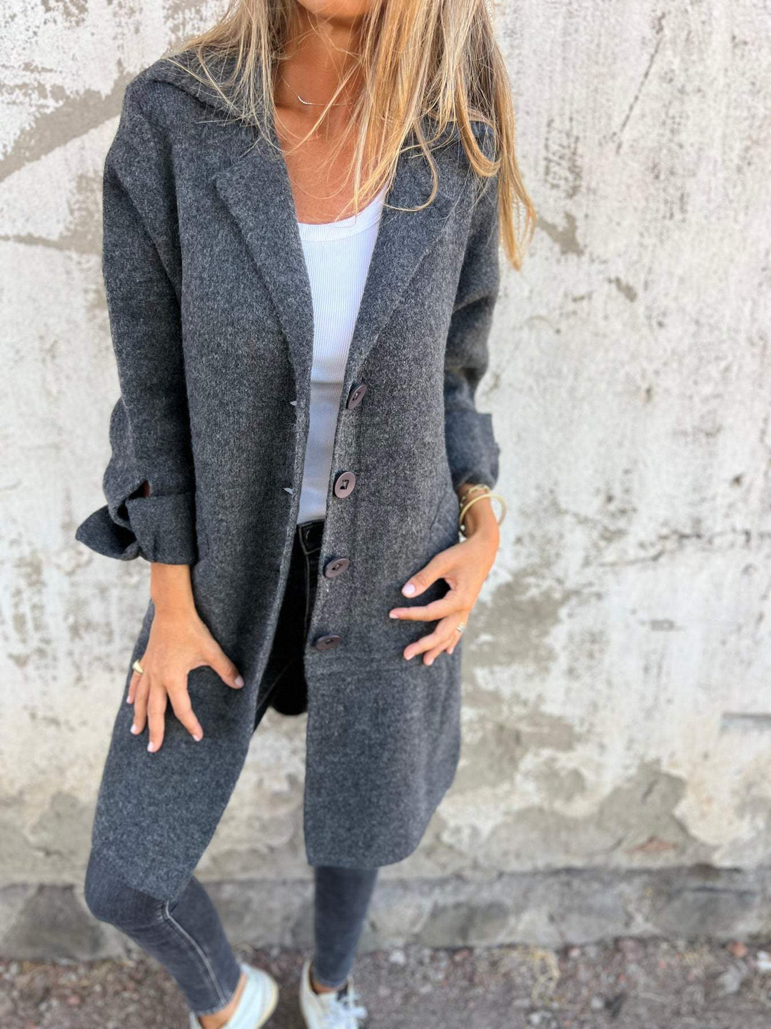 Damen Lange Legere Strickjacke für Alltag in Schwarz