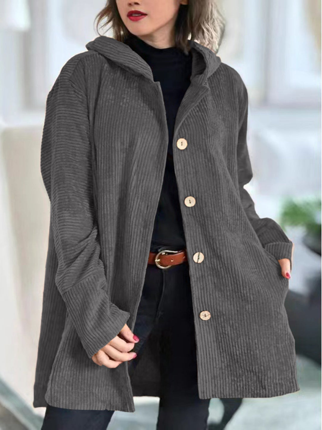 Damen lange Strickjacke im eleganten Stil in Grau