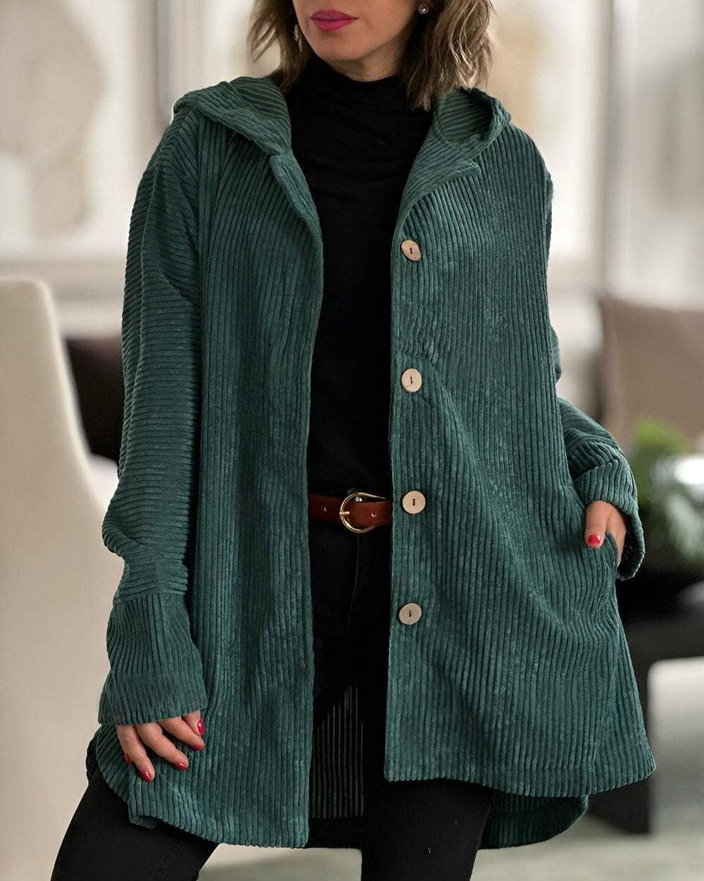 Damen lange Strickjacke im eleganten Stil in Grün