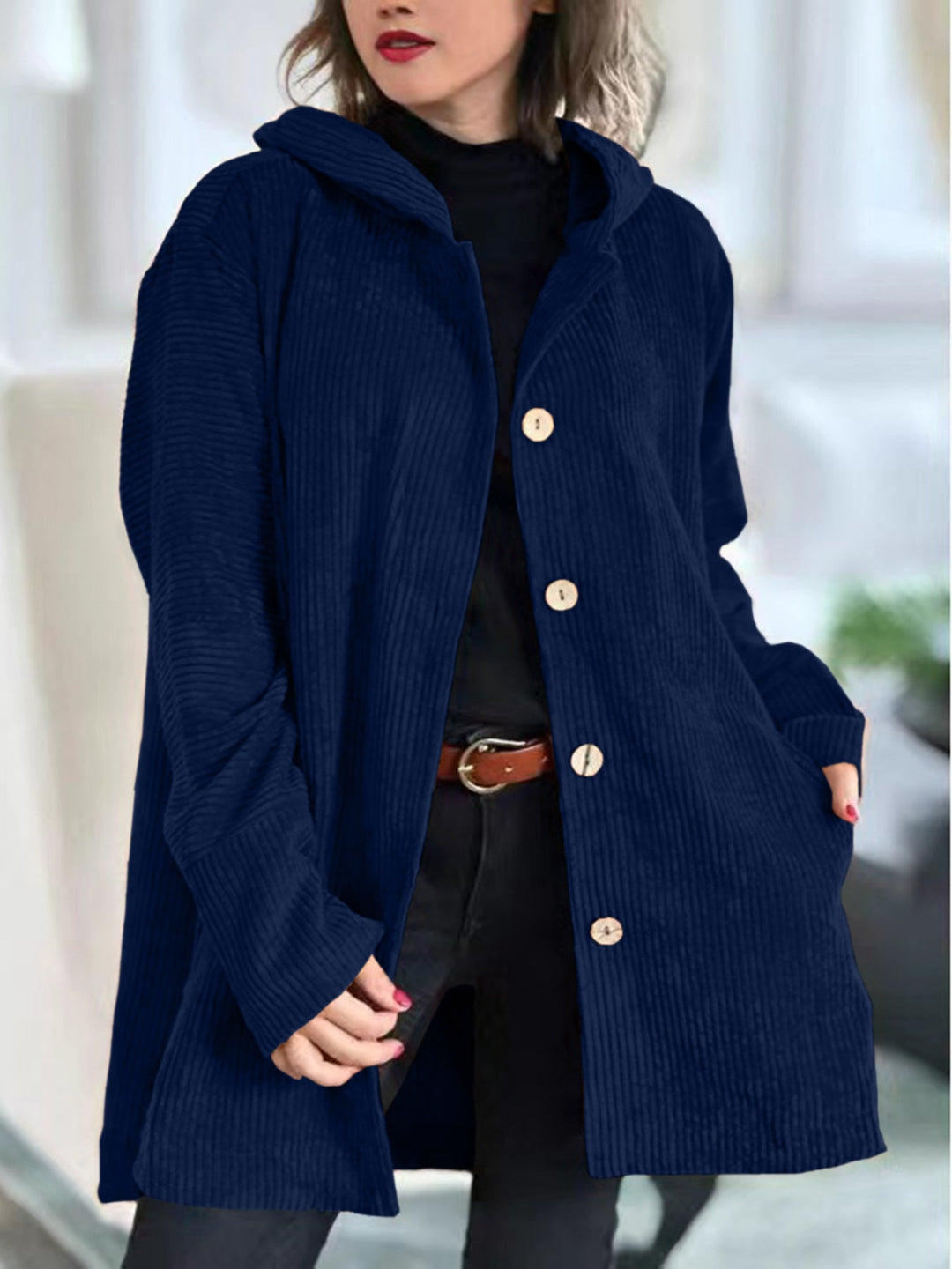 Damen lange Strickjacke im eleganten Stil in Marineblau