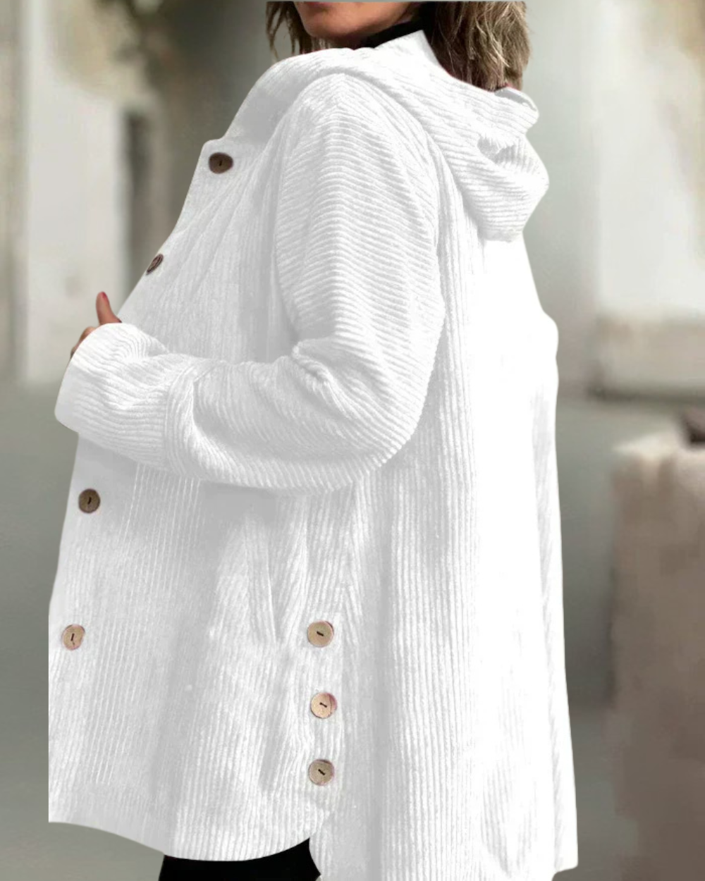 Damen lange Strickjacke im eleganten Stil in Weiß