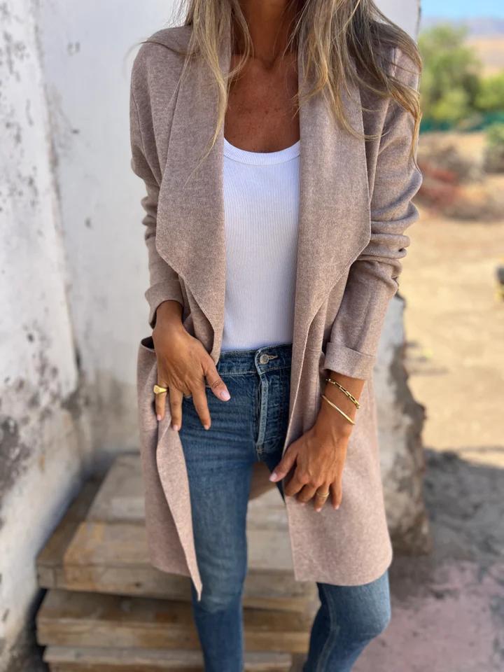 Damen lange Strickjacke im lässigen Stil in Aprikose