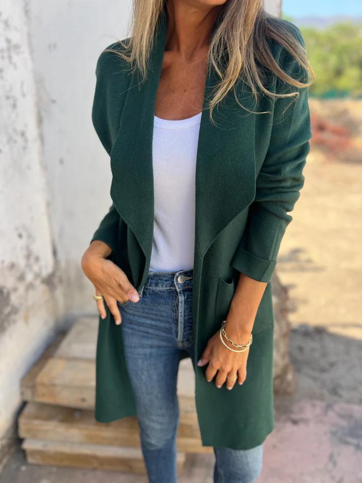 Damen lange Strickjacke im lässigen Stil in Dunkelgrün